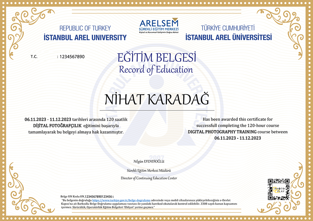 DİJİTAL FOTOĞRAFÇILIK SERTİFİKASI